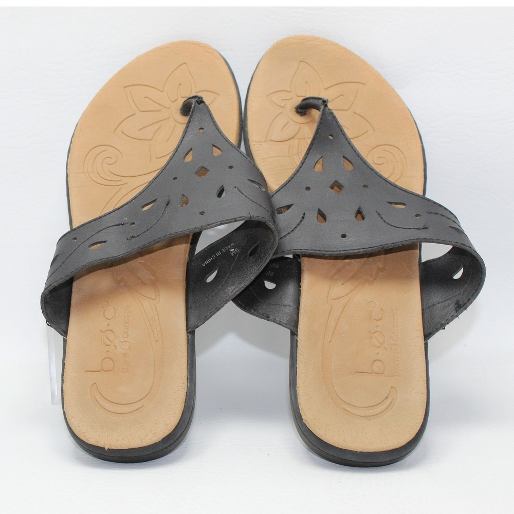 BOC Born Concept Womens Black‎ Laser Cut Thong Sandals Flat Comfort Shoes 9M